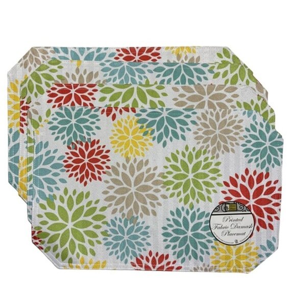 Placemats Printed Fabric Damask Reversible Flower Power 12 X 18 in Set of 4 - Picture 2 of 10